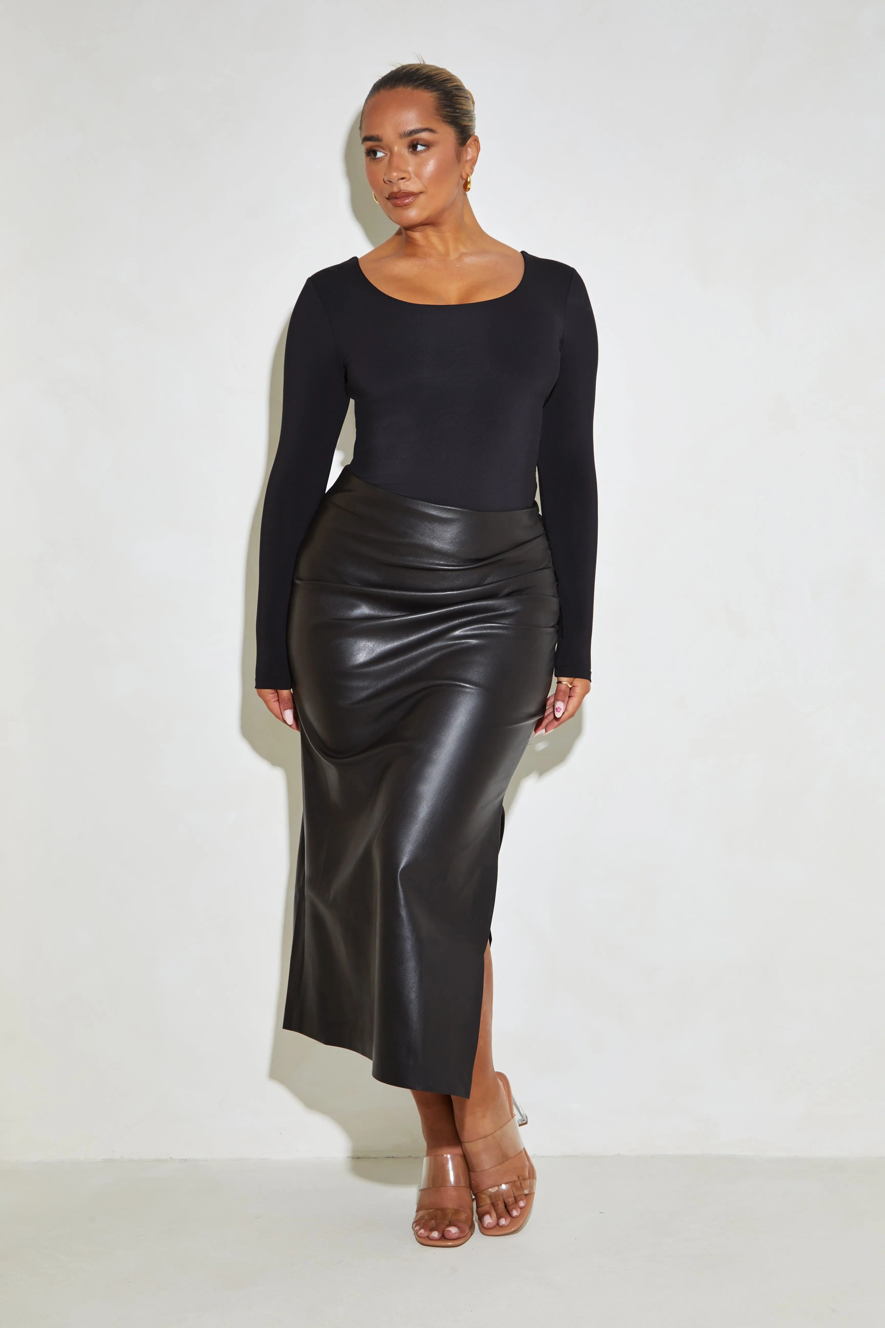 Faux Leather Side Split 'Andie' Maxi Skirt Elrstyle
