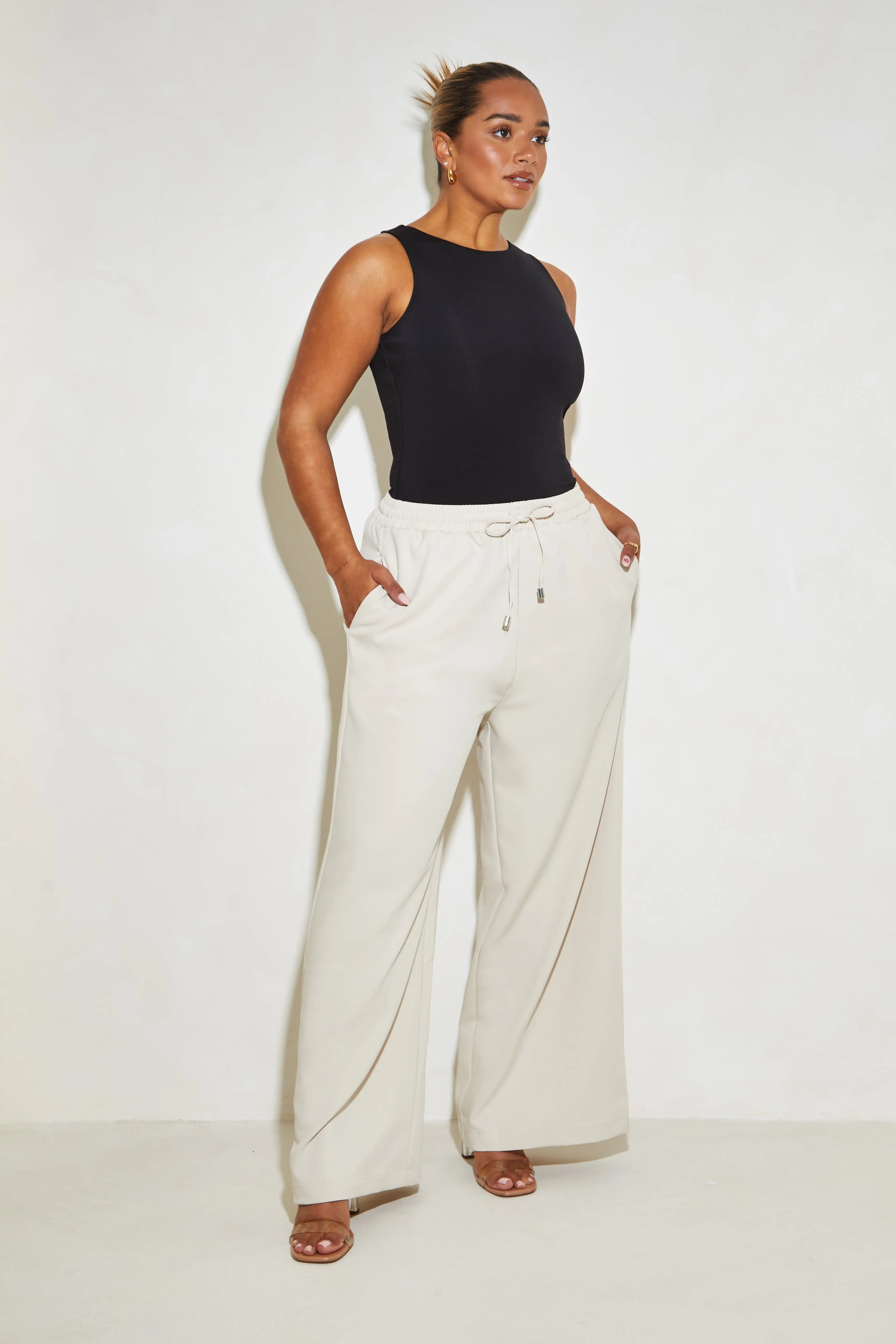 High Waisted Wide Leg ‘Mila’ Trousers - Almond Milk Elrstyle