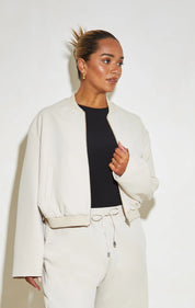Tailored Cropped ‘Indie’ Bomber Jacket - Almond Milk Elrstyle