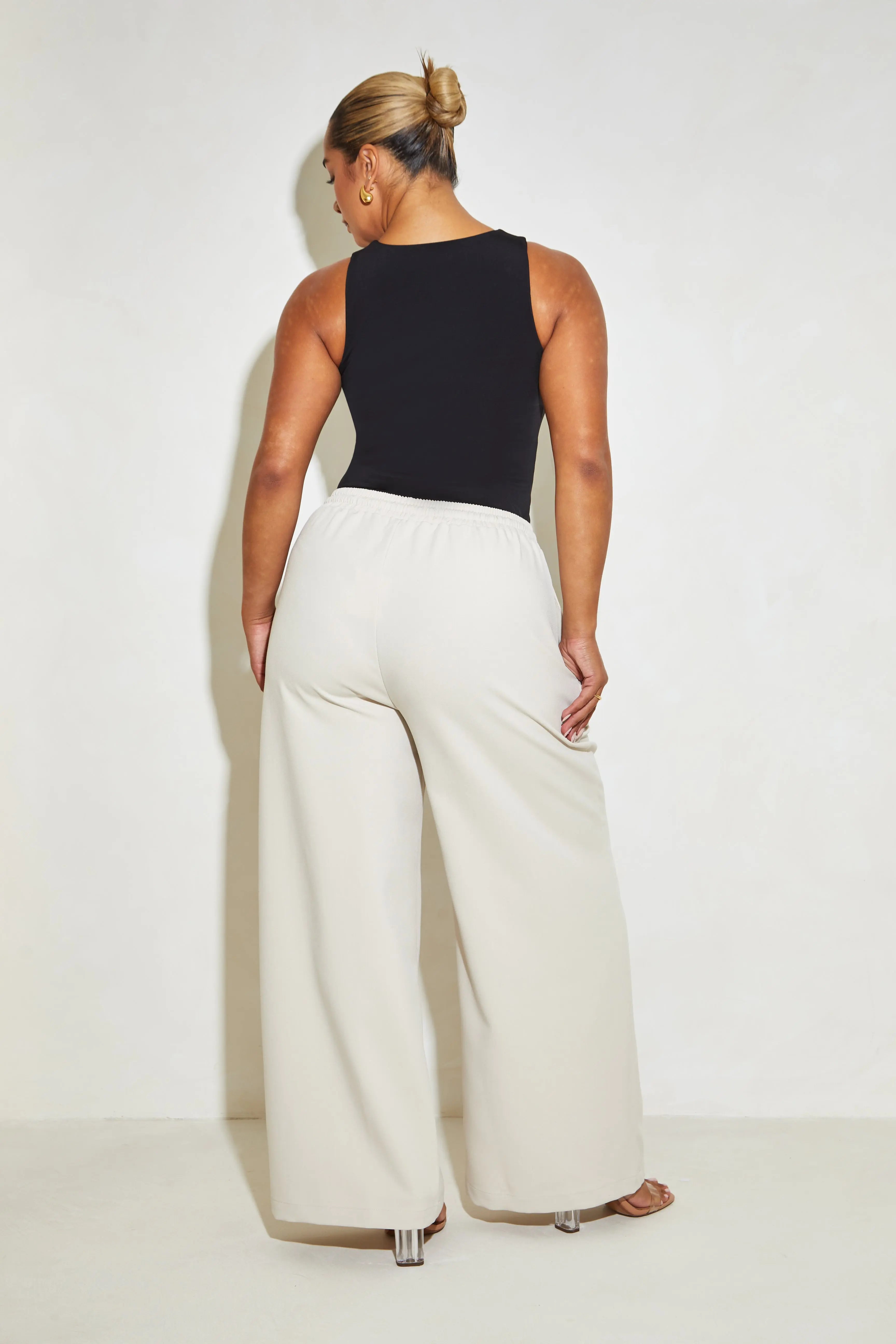 High Waisted Wide Leg ‘Mila’ Trousers - Almond Milk Elrstyle