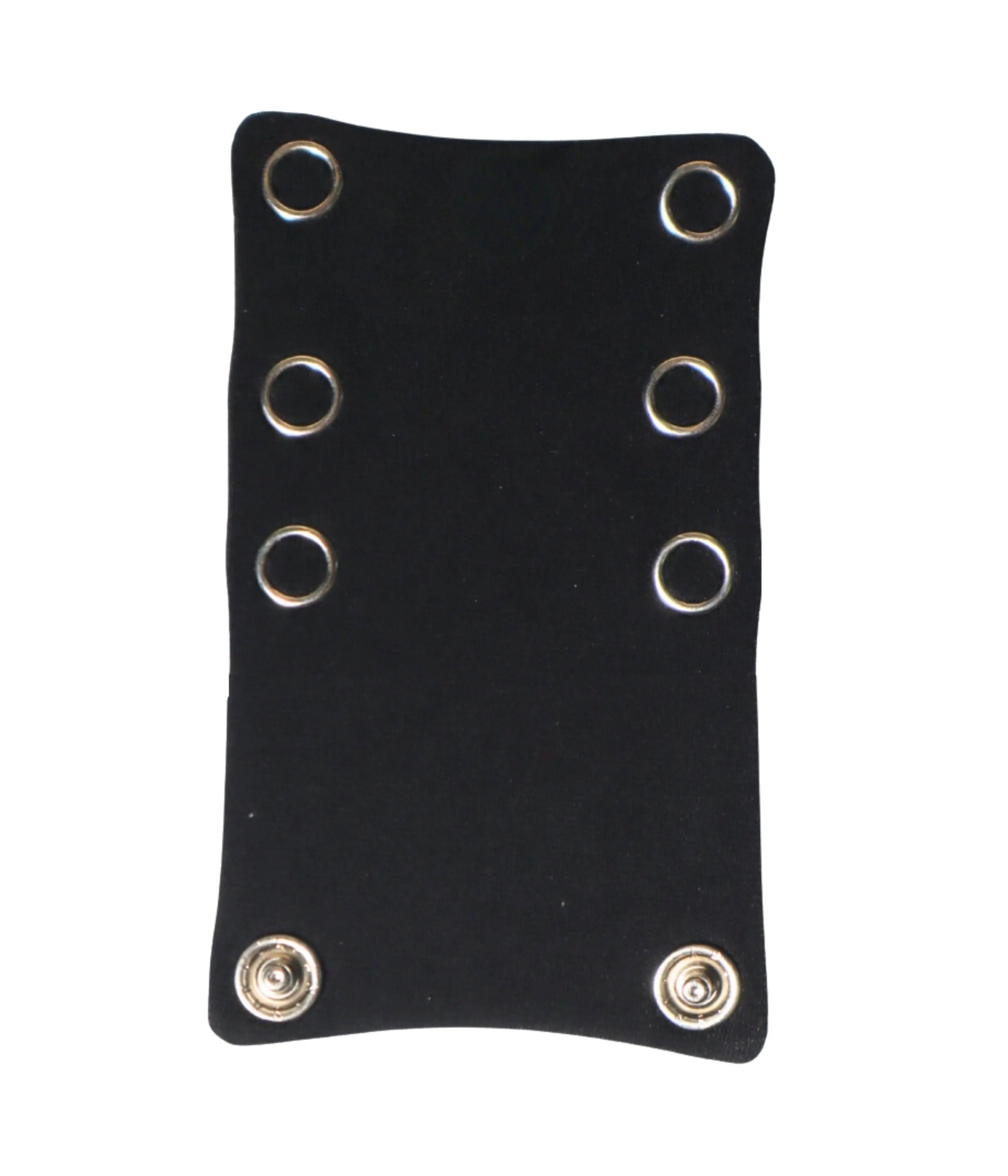 A black bodysuit extender with multiple metal eyelets and fastenings, designed to attach to a brief bodysuit.