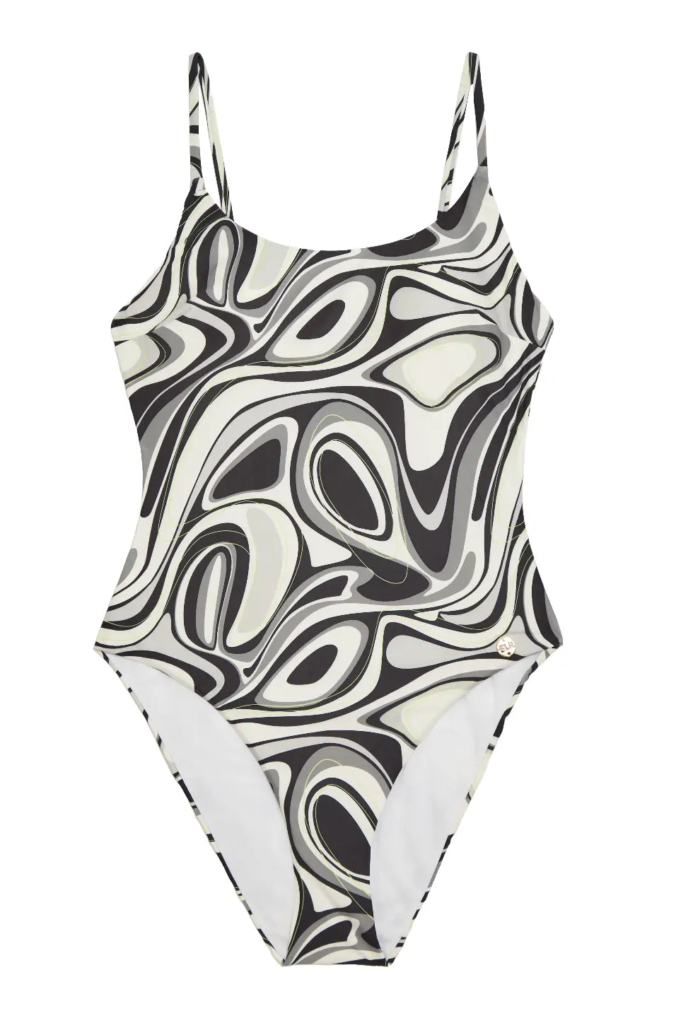 Adjustable Strap Cross Back Shaping Swimsuit in Abstract Print RELR