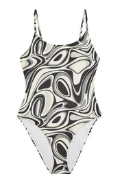 Adjustable Strap Cross Back Shaping Swimsuit in Abstract Print RELR