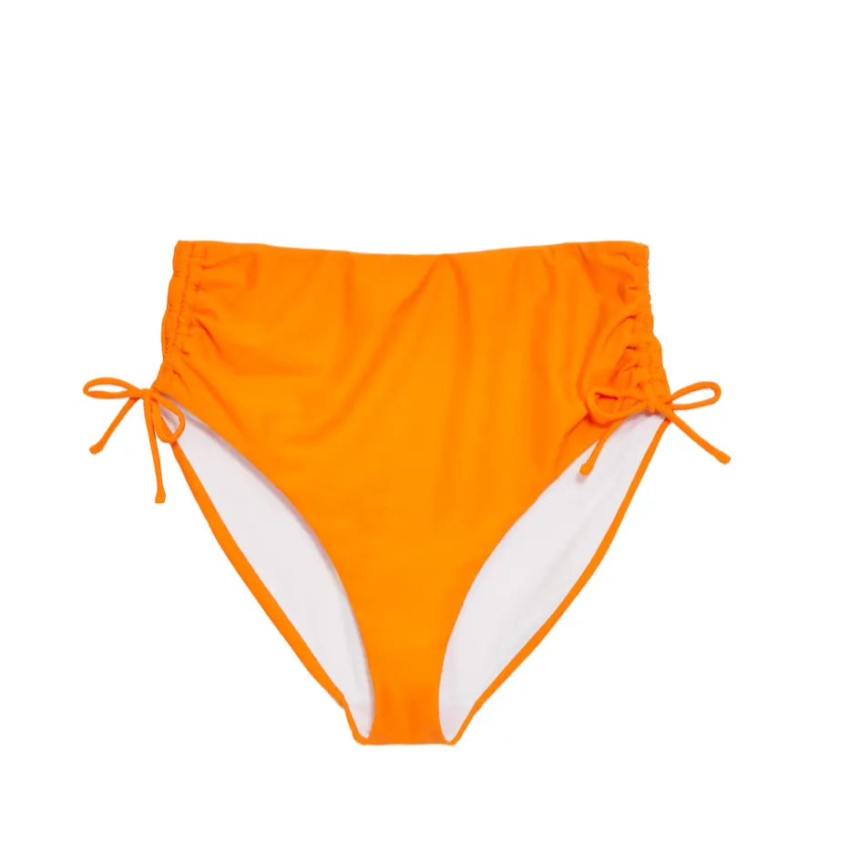 Ruched Adjustable High Waisted Bikini Bottoms in Orange Elrstyle