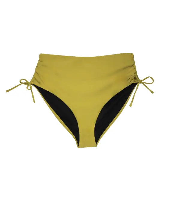 Ruched Adjustable High Waisted Bikini Bottoms - Olive Verde Elrstyle