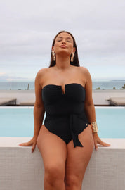 Bandeau Removable Strap Control Swimsuit With Tie Side Elrstyle