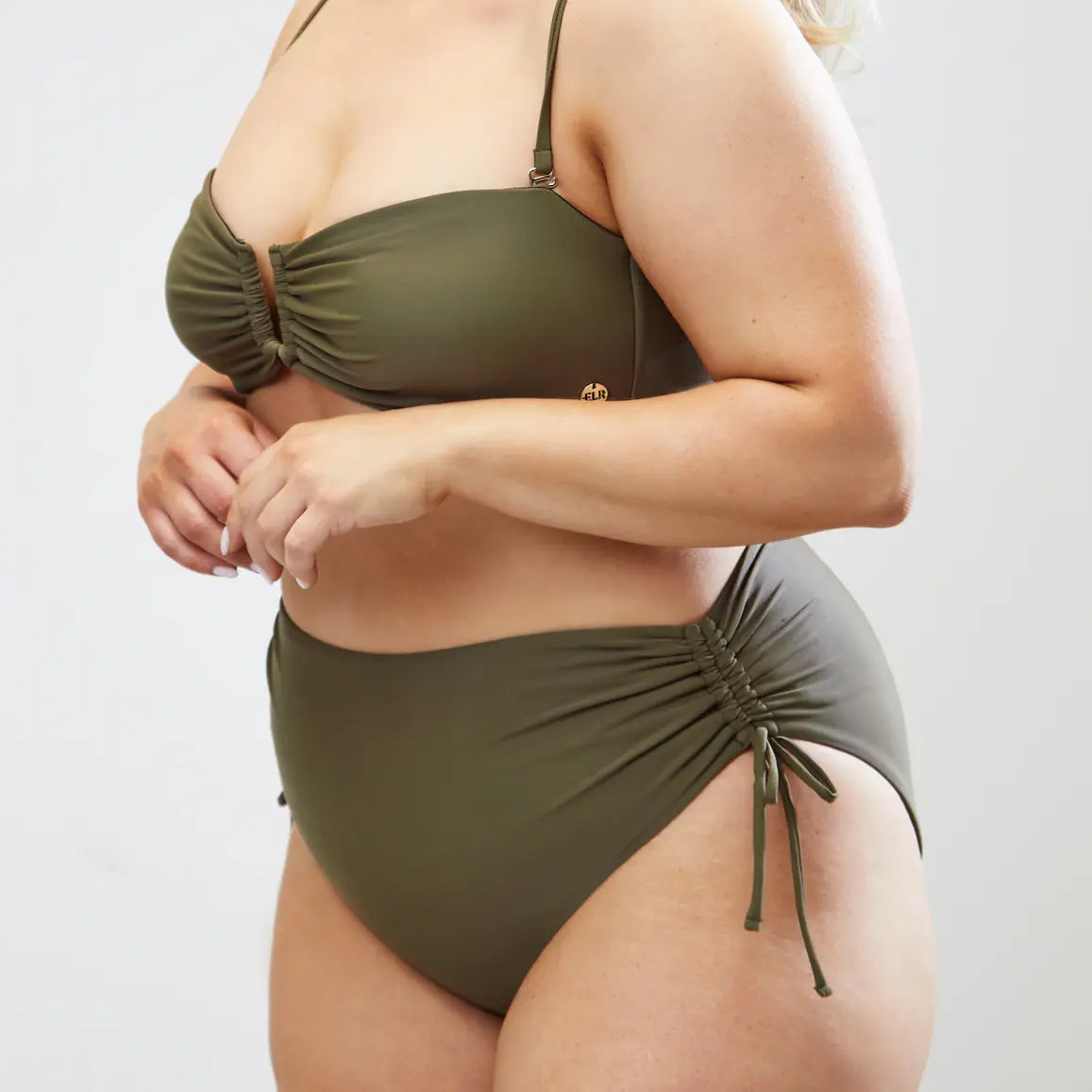 Ruched Adjustable High Waisted Bikini Bottoms - Smoky Quartz Elrstyle