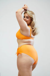 Ruched Adjustable High Waisted Bikini Bottoms in Orange Elrstyle