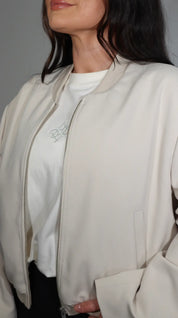 Tailored Cropped ‘Indie’ Bomber Jacket - Almond Milk Elrstyle