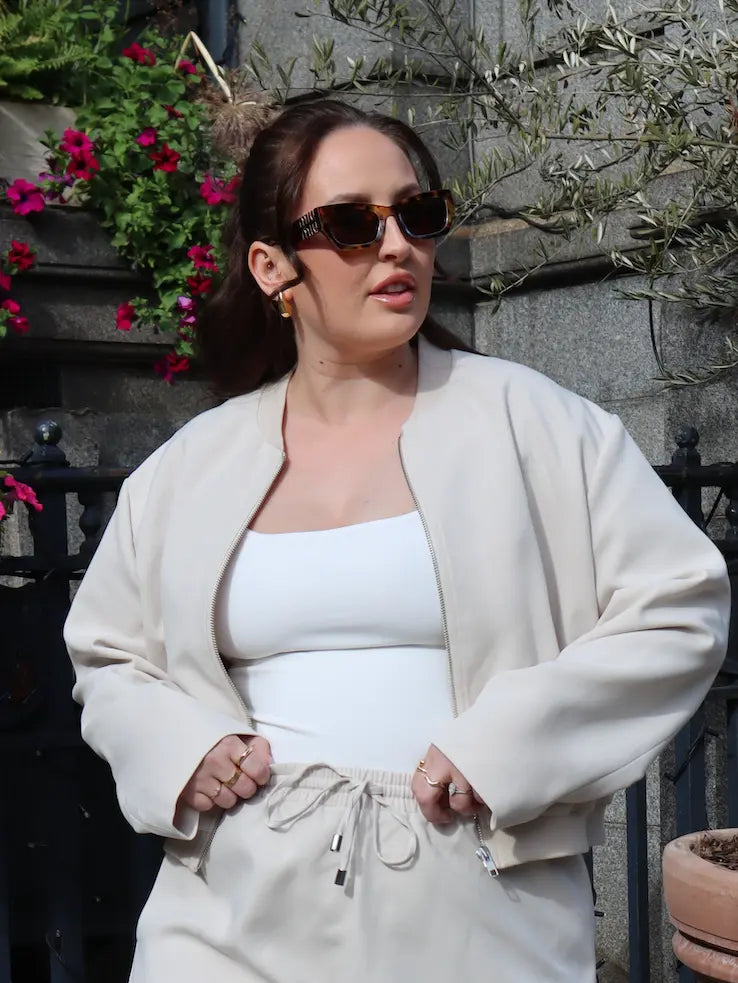 Tailored Cropped ‘Indie’ Bomber Jacket - Almond Milk Elrstyle