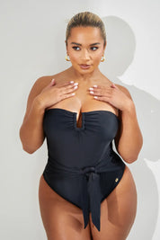 Bandeau Removable Strap Control Swimsuit With Tie Side Elrstyle