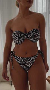 Side Tie Low Rise Medium Coverage Bikini Bottoms - Zebra Print