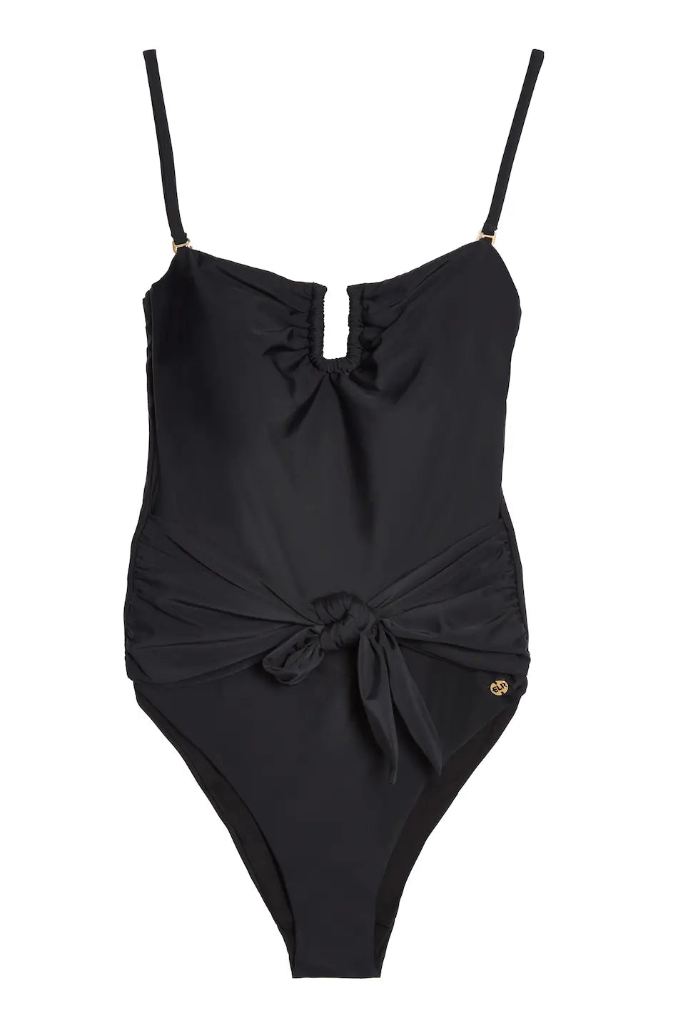 Bandeau Removable Strap Control Swimsuit With Tie Side Elrstyle