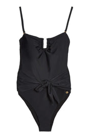 Bandeau Removable Strap Control Swimsuit With Tie Side Elrstyle