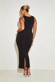 Black Ruched Scoop Neck Shaping 'Orla' Maxi Dress RELR