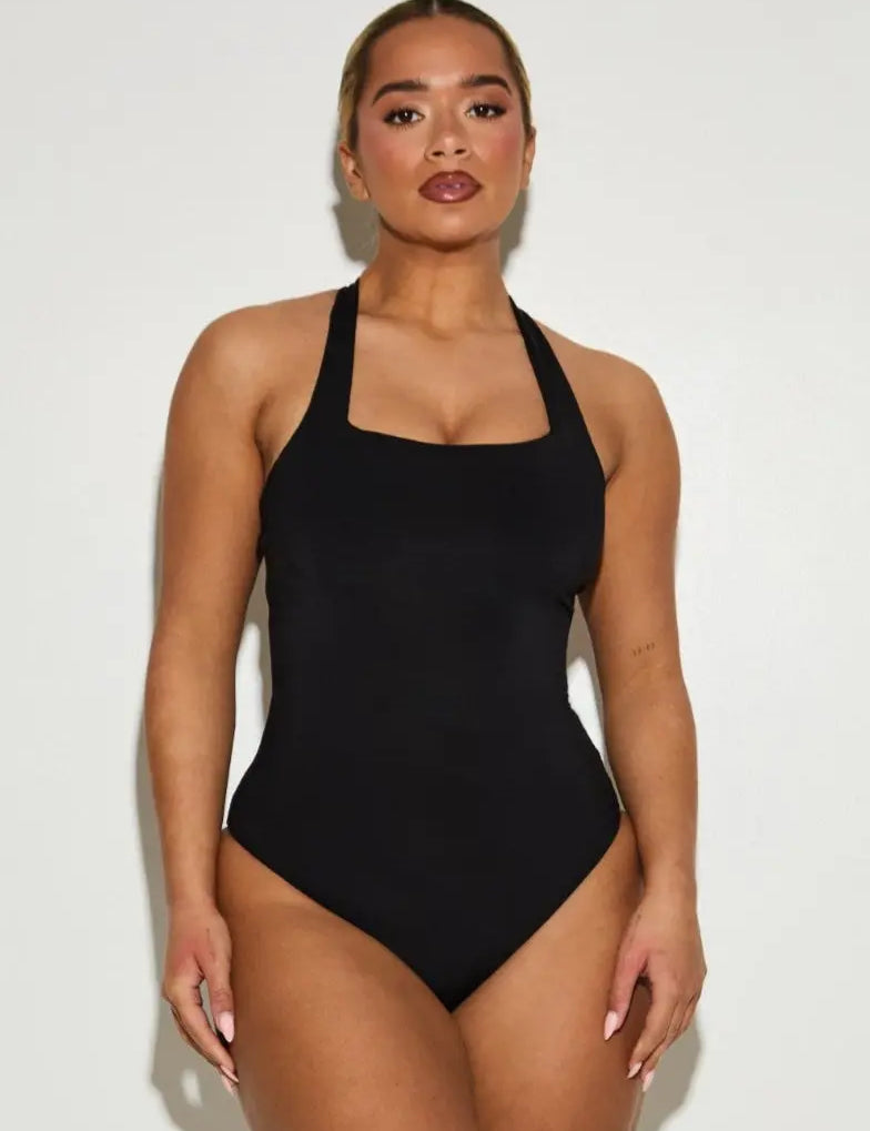 Scoop Square Neck 'Amelia' Bodysuit With Twist Back - Black (Limited Edition) RELR