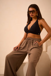 High Waisted Wide Leg ‘Liv’ Trousers - Mushroom
