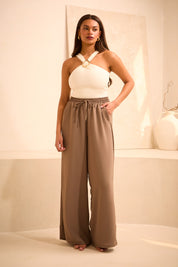 Gold Ring Detail Halterneck 'Nell' Bodysuit - Coconut (Limited Edition)