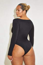 Long Sleeve Square Neck Tummy Control ‘Charlie’ Bodysuit - Black