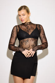 Mesh Top Long Sleeve - 'Carla’ - Black