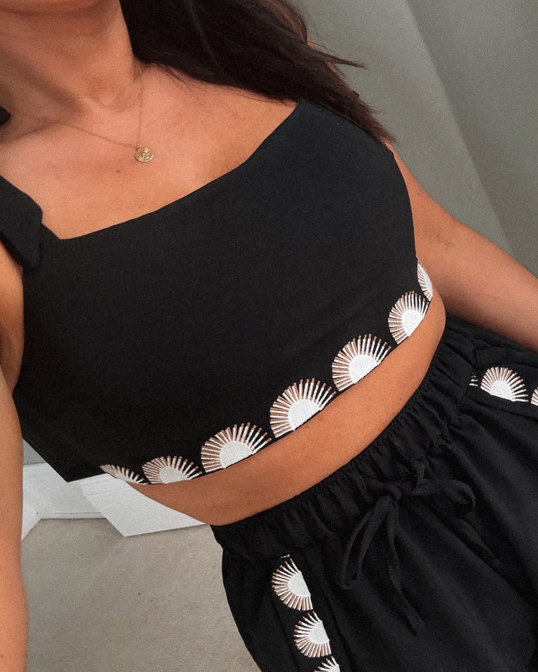 Embroidered 'Millie' Tie Shoulder Strap Crop Top (Limited Edition)