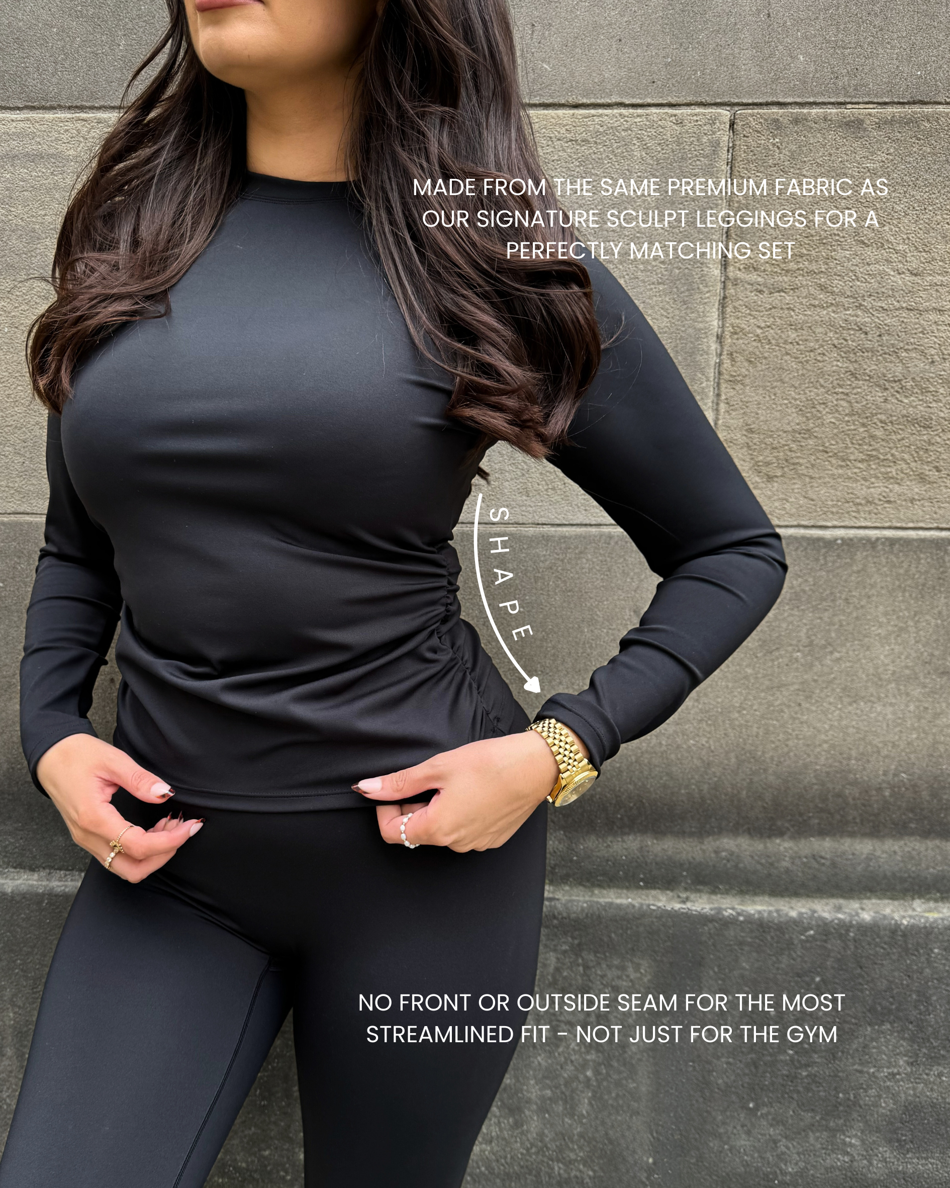 Dani Crew Neck Long Sleeve Ruched Side Top