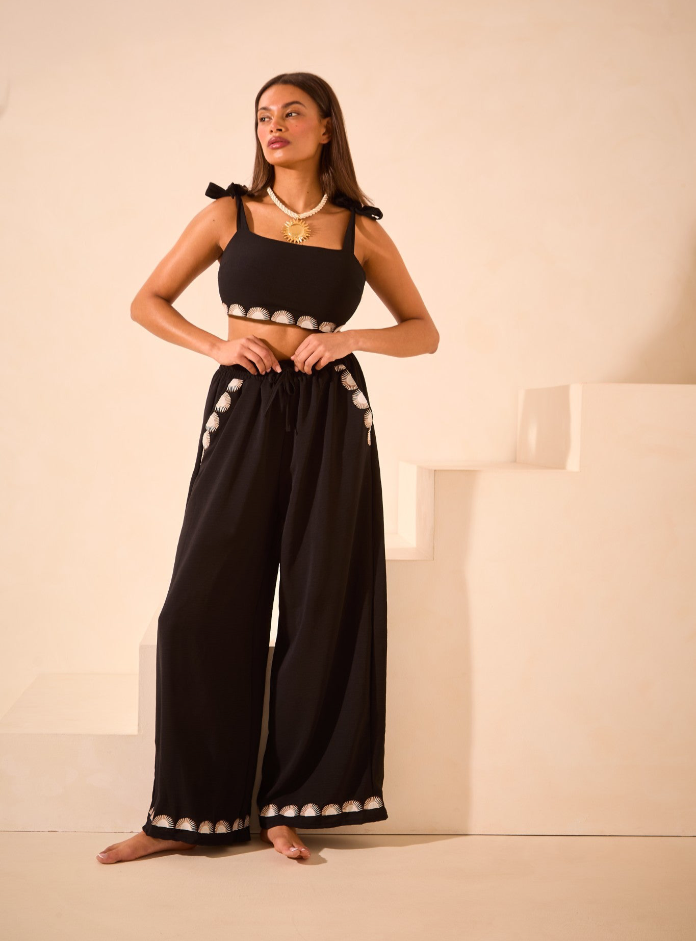 Embroidered 'Millie' Tie Shoulder Strap Crop Top (Limited Edition)