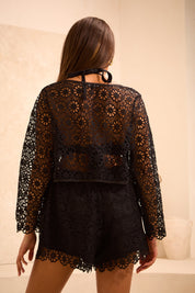 Crochet Cutwork Tie Top 'Hannah' Black  (Limited Edition)