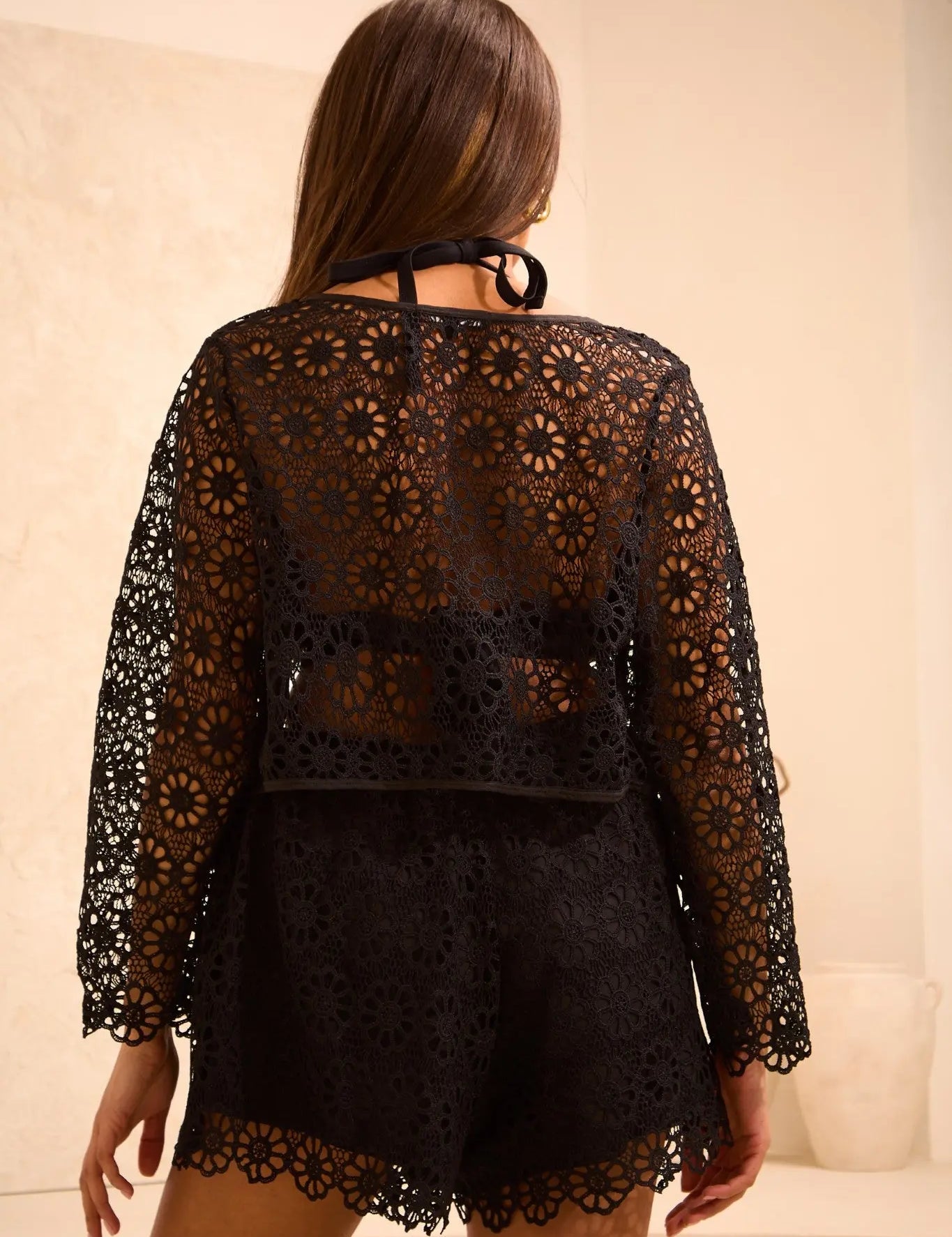 Crochet Cutwork Tie Top 'Hannah' Black  (Limited Edition) RELR