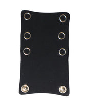 A black bodysuit extender with multiple metal eyelets and fastenings, designed to attach to a brief bodysuit.