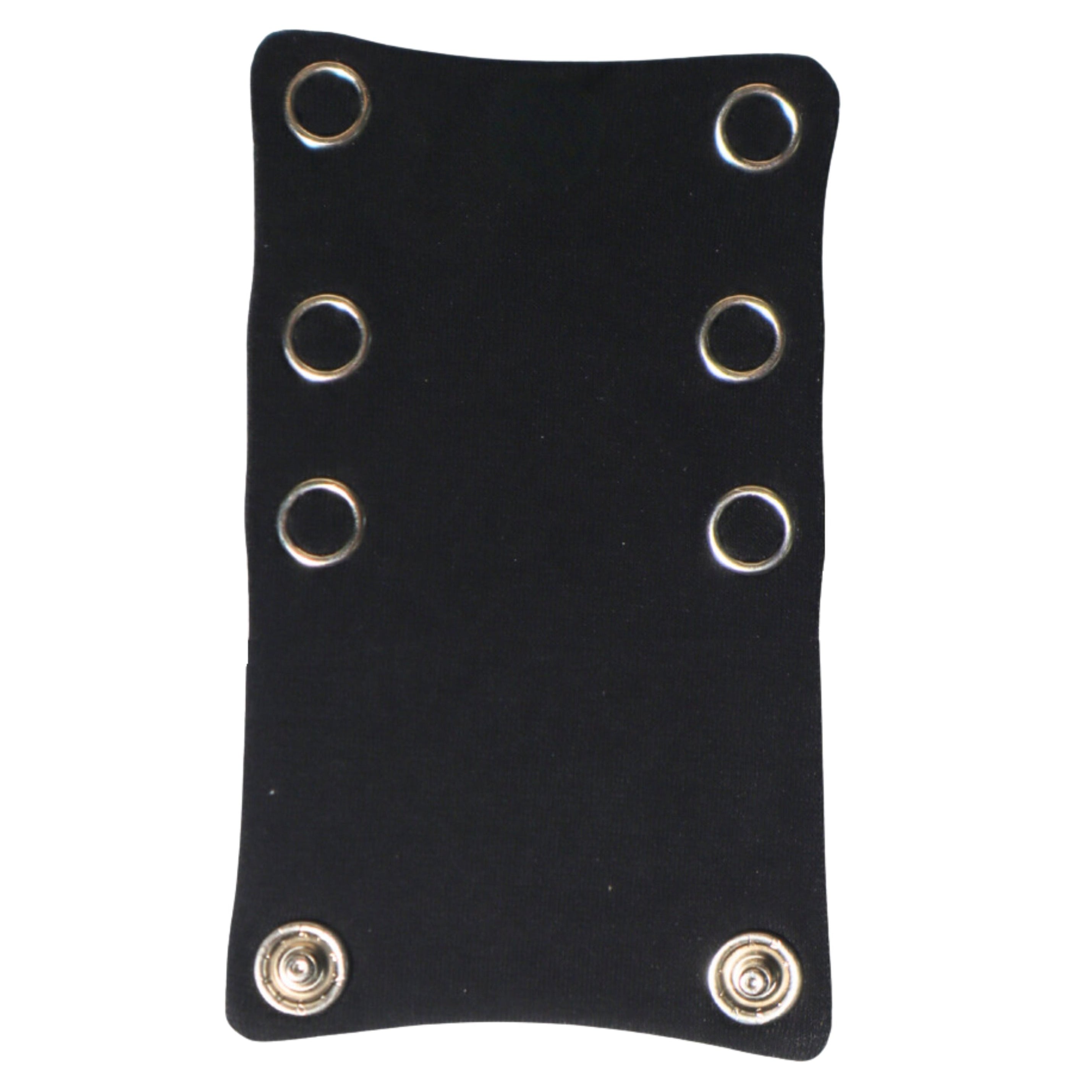 A black bodysuit extender with multiple metal eyelets and fastenings, designed to attach to a brief bodysuit.