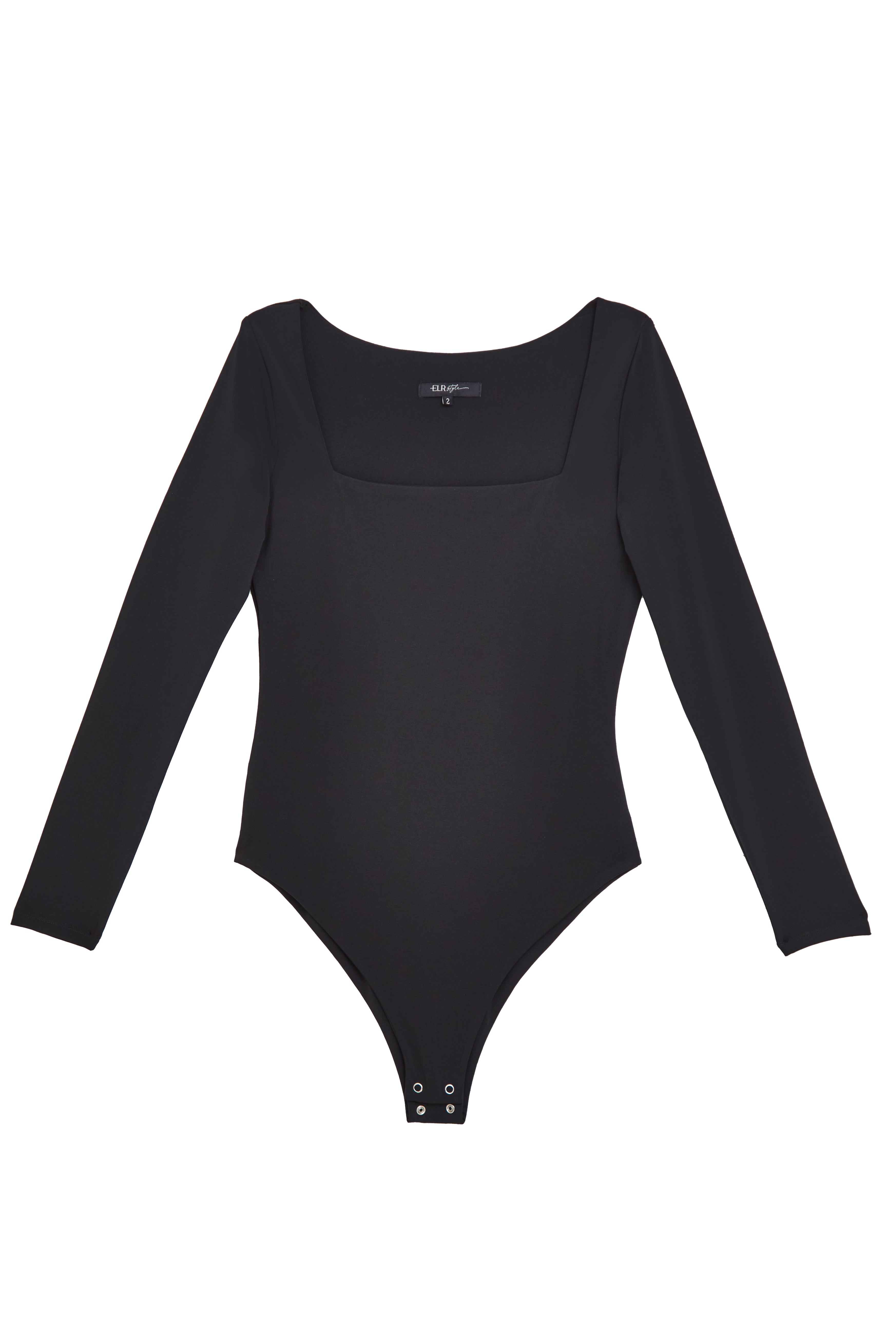 Long Sleeve Square Neck Tummy Control ‘Charlie’ Bodysuit - Black