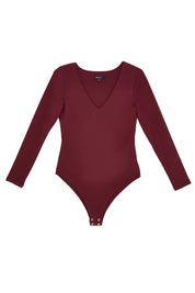 Long Sleeve Plunge Neck 'Grace' Bodysuit - Zinfandel