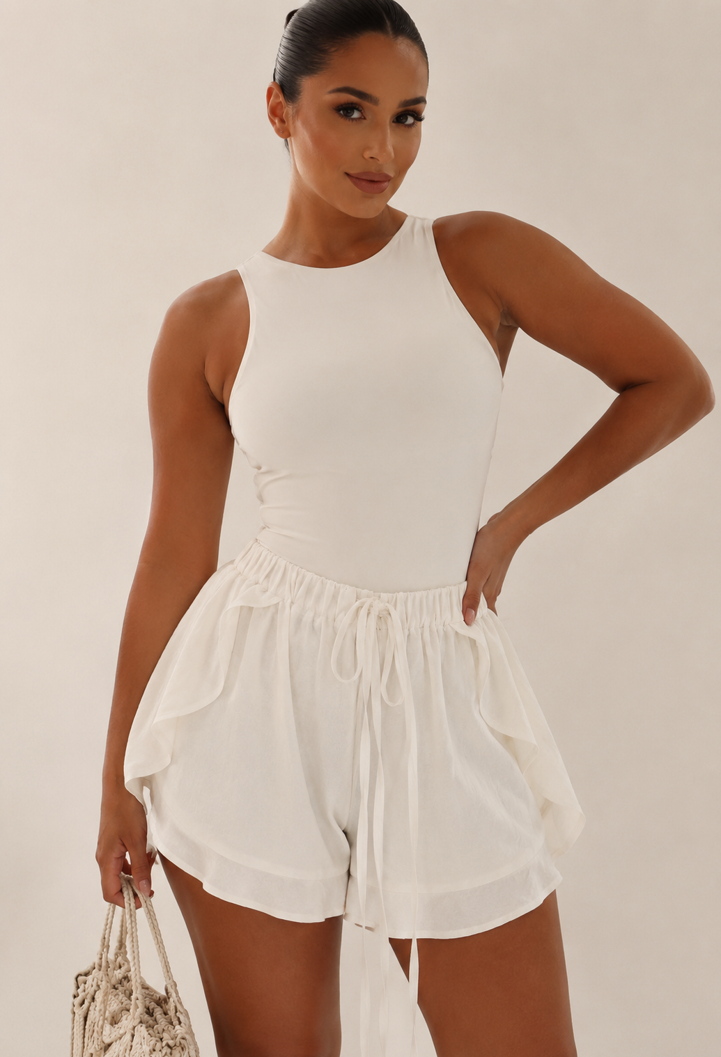 High Waisted Floaty Shorts 'Lucy' - Anti Chafing - Ivory
