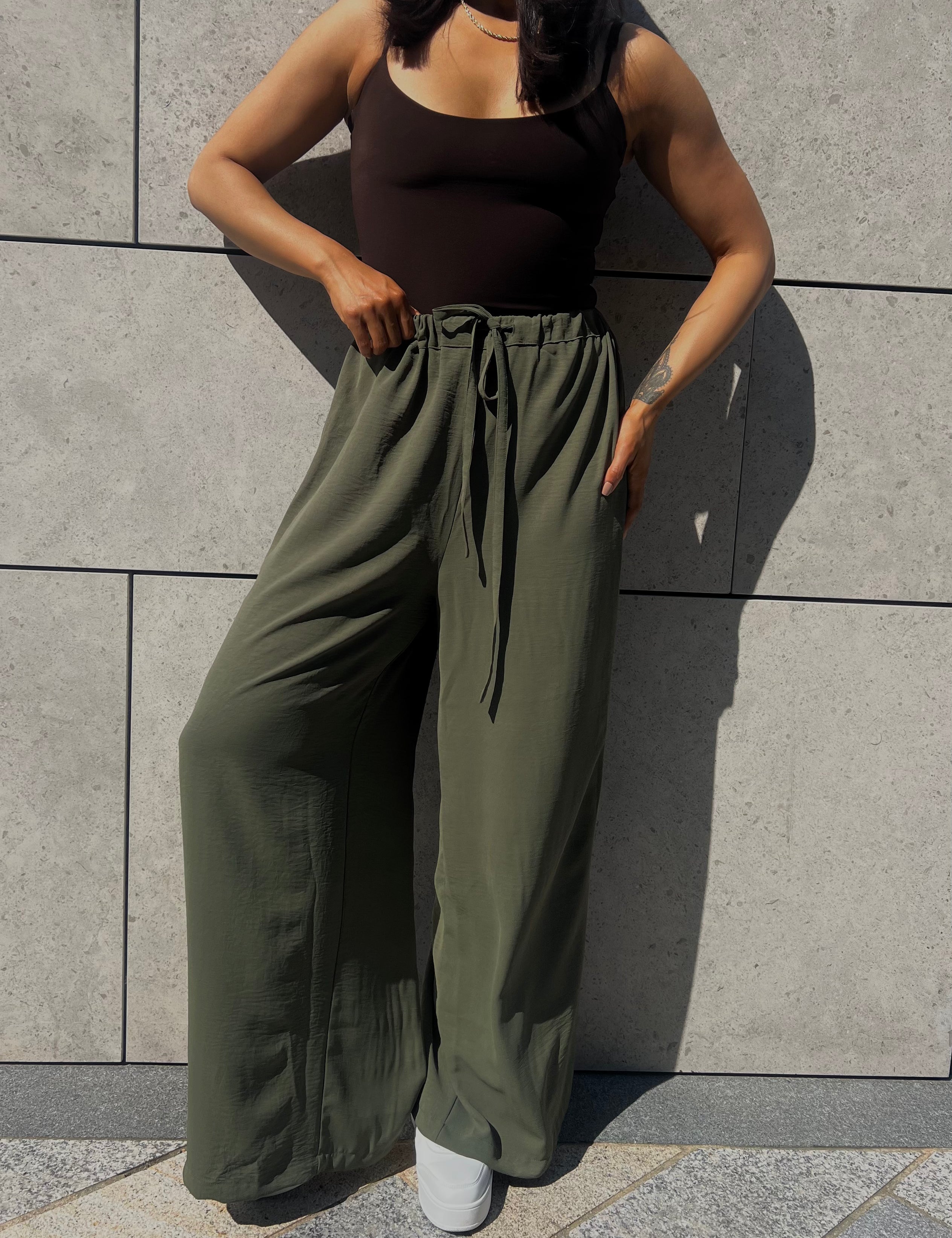 High Waisted Wide Leg Olivia Trousers Khaki RELR
