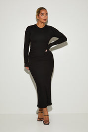 Luxe Ribbed Knit ‘Bella’ Midi Dress - Black