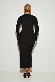 Luxe Ribbed Knit ‘Bella’ Midi Dress - Black