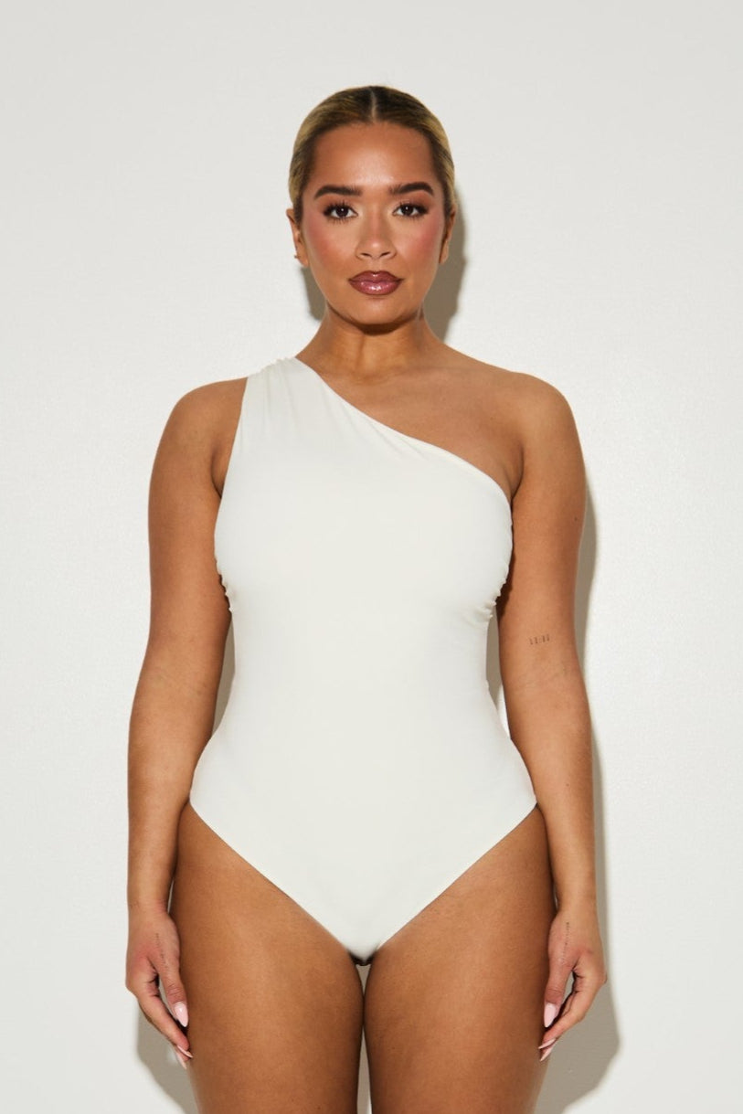 One Shoulder Cut Out 'Hallie' Bodysuit - Coconut (Limited Edition)