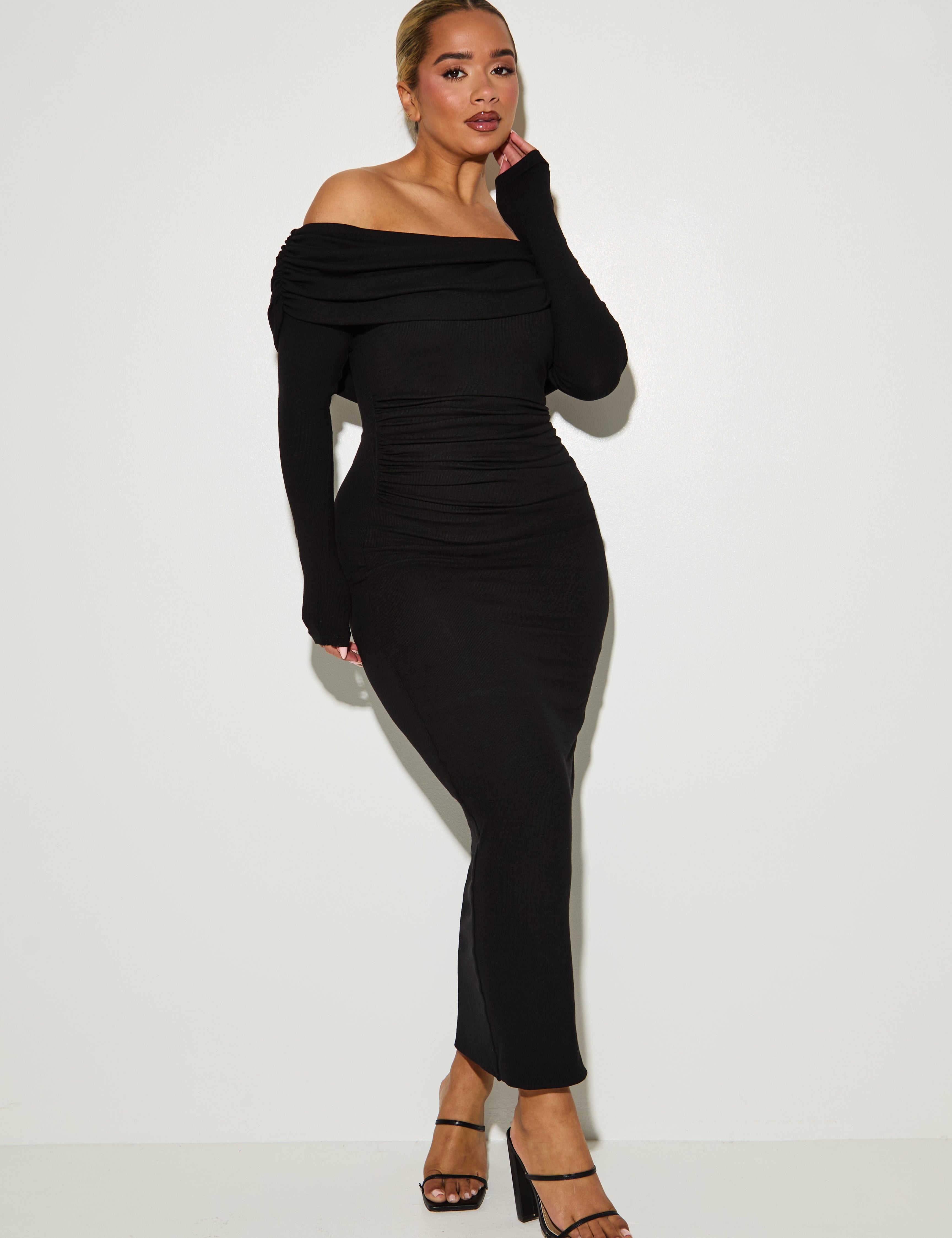 Off The Shoulder Ribbed Maxi 'Amy' Dress