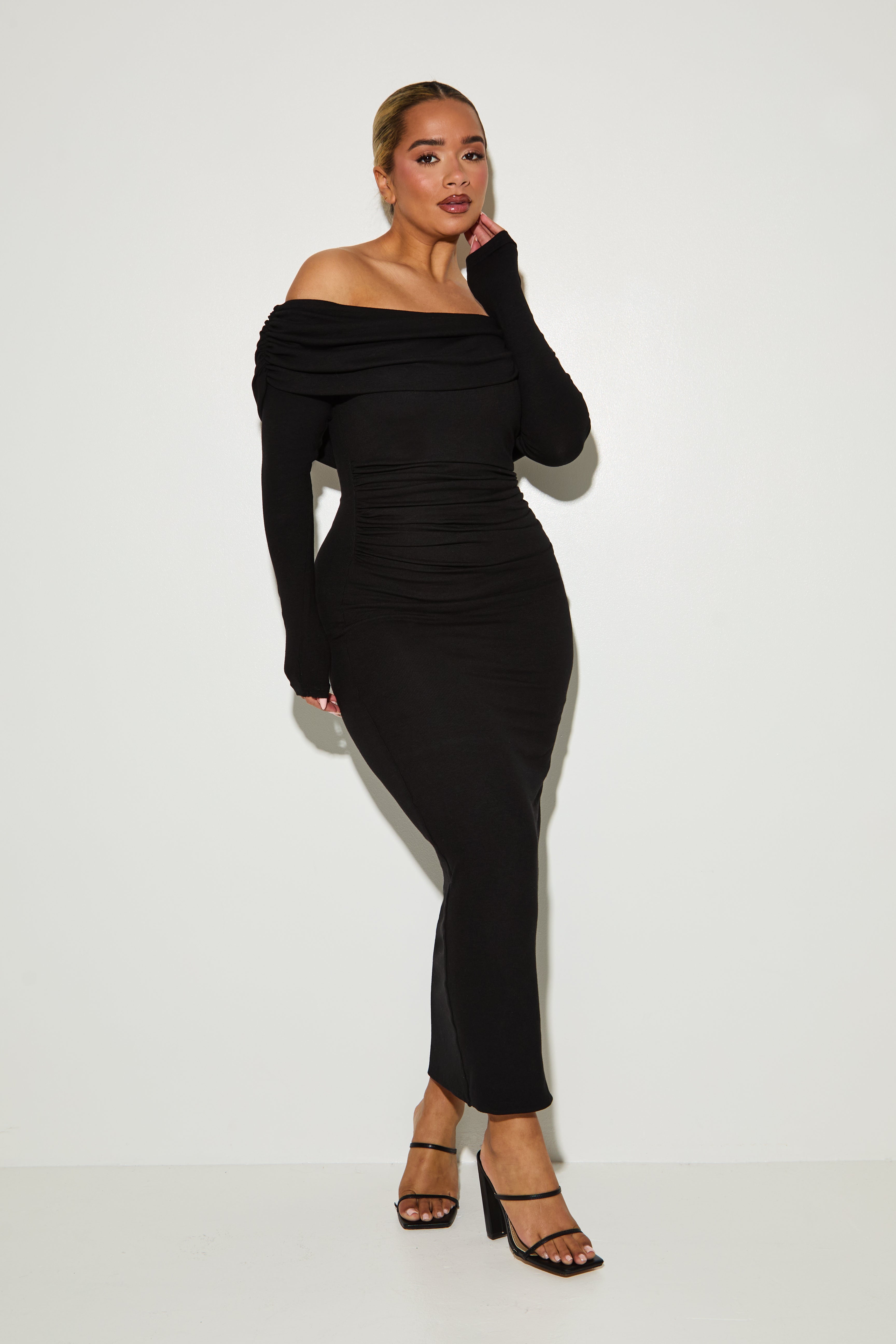 Off The Shoulder Ribbed Maxi 'Amy' Dress