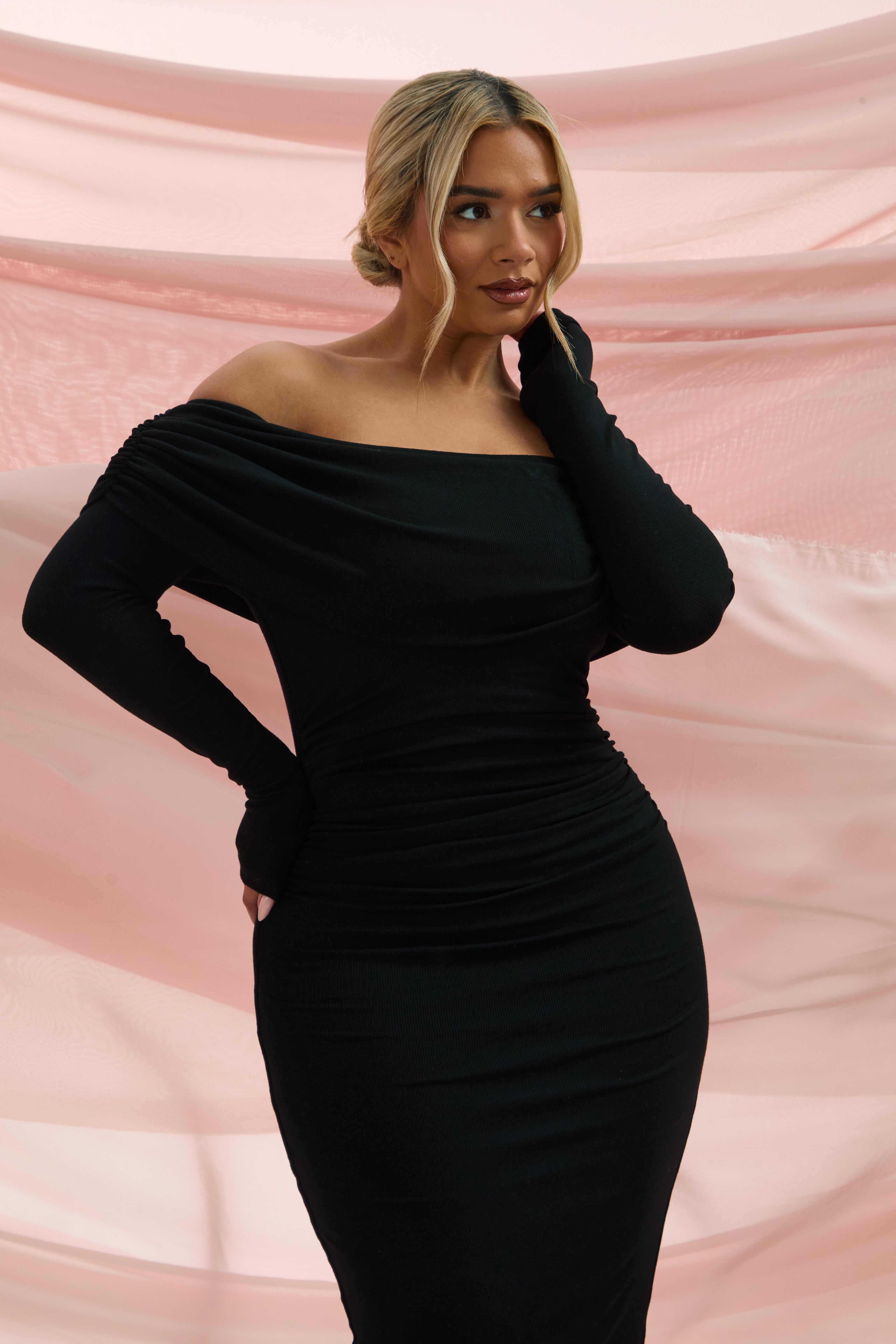 Off The Shoulder Ribbed Maxi 'Amy' Dress