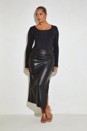 Long Sleeve Scoop Neck 'Charlotte' Bodysuit - Black