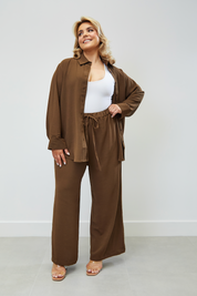 High Waisted Wide Leg ‘Olivia’ Trousers - Chocolate