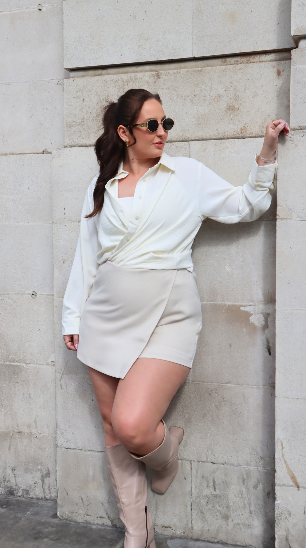 Tailored High Waisted ‘Kirsty’ Skort - Almond Milk