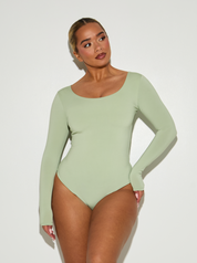 Long Sleeve Scoop Neck 'Charlotte' Bodysuit - Matcha