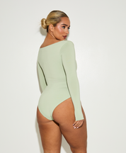 Long Sleeve Square Neck Tummy Control ‘Charlie’ Bodysuit - Matcha