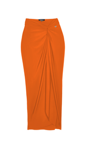 Long Shaping Swim Skirt with Knot-front and Split-leg in Picante