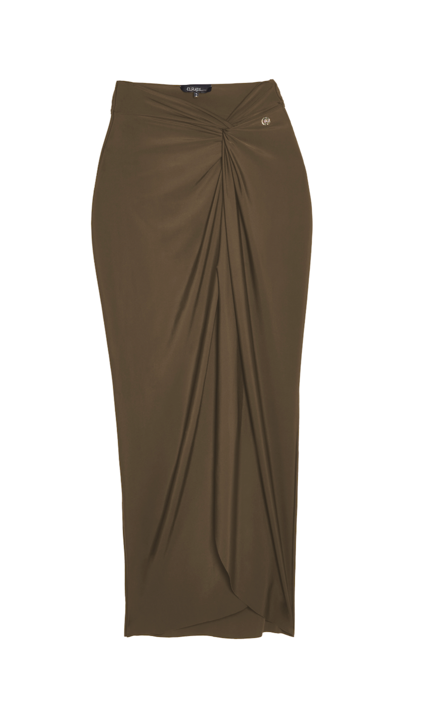 Long Shaping Swim Skirt with Knot-front and Split-leg - Smoky Quartz