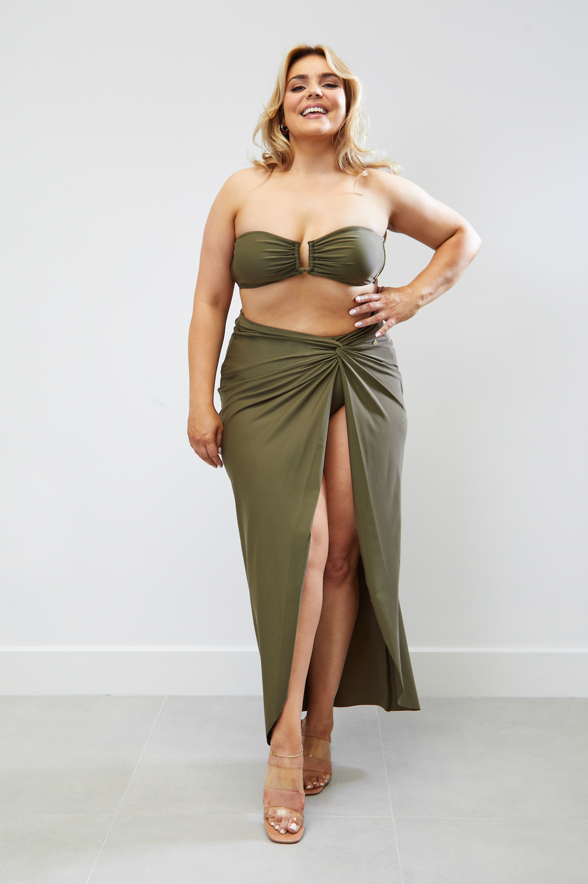 Long Shaping Swim Skirt with Knot-front and Split-leg - Smoky Quartz