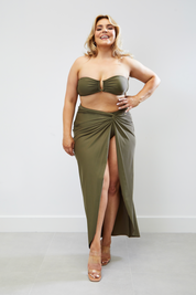 Long Shaping Swim Skirt with Knot-front and Split-leg - Smoky Quartz